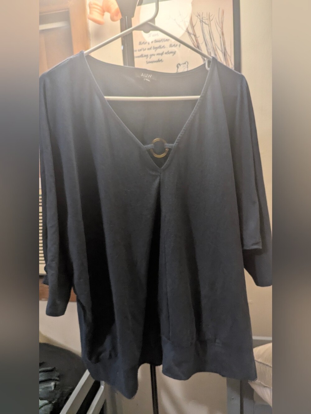 AUW Navy V-Neck Tunic with Front Ring Accent